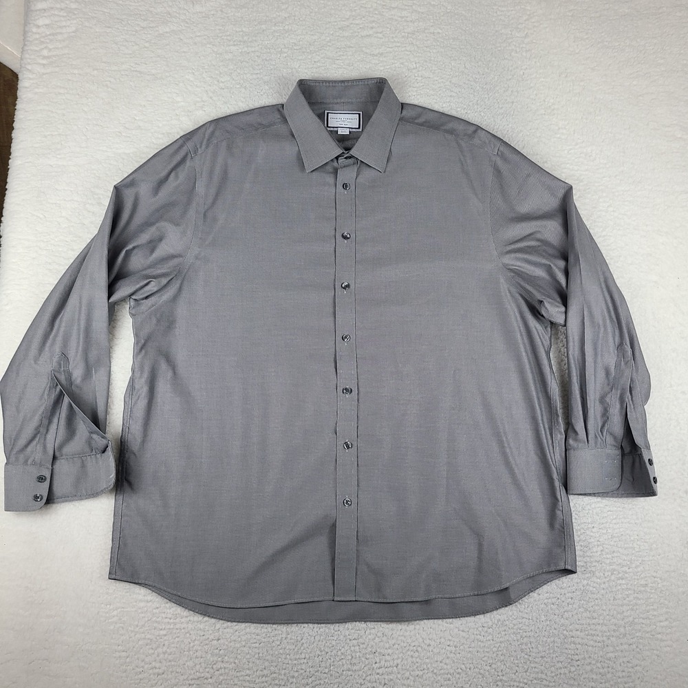 Charles Tyrwhitt Dress Shirt Mens 19 37 Dark Gray Non Iron Classic Fit Button Up